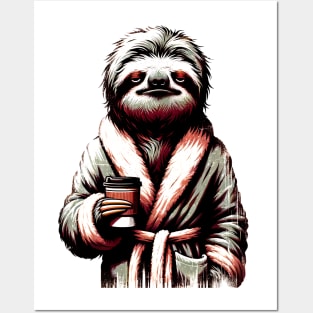 Unimpressed Sloth Sips Coffee: Funny Lazy Sloth T-Shirt Posters and Art